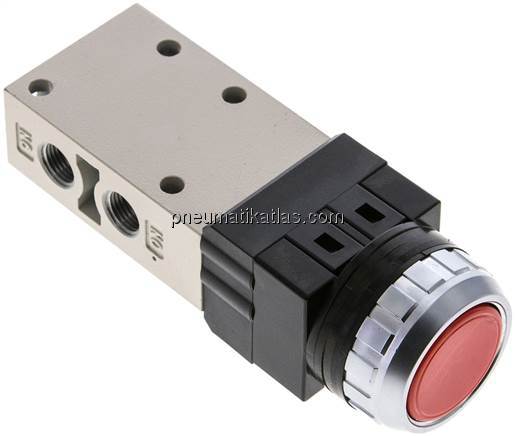 3/2-Wege Ventil G 1/8", Drucktaster rot
