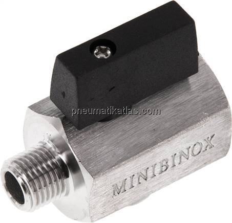 Edelstahl-Minikugelhahn G 1/4" Innengewinde / Außengewinde, PN 25