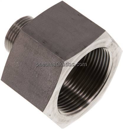 Hydraulik-Reduzierung G 3/4"(AG)-G 1-1/2"(IG), 1.4571, Elastomerdichtung