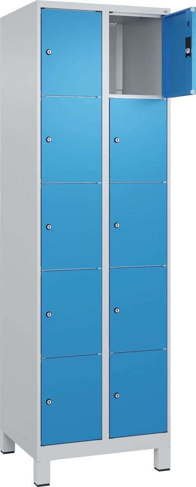Fächerschrank mit Füßen B600xT500xH1950 Korpus RAL 7035 LichtgrauTüren RAL 5012 Lichtblau