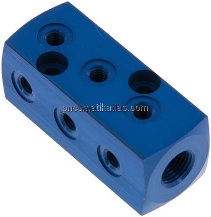 Verteilerblock 1 x G 1/8"-9x M 5, Aluminium