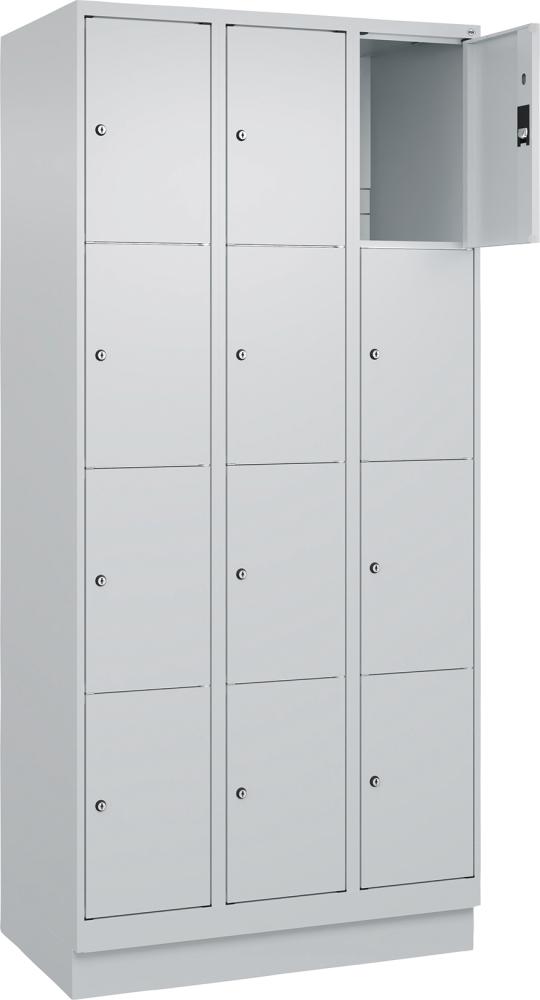 Fächerschrank CLASSIC B900xT500xH1950 mm RAL 7035/7035, 3x4 Fächermit 100 mm hohem Sockel