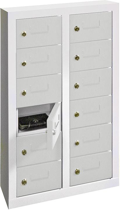 Kleinfach-Wandschrank H815xB460xT200 mm 2x6 Fächer RAL7035 Türen mit Etikettenrahmen
