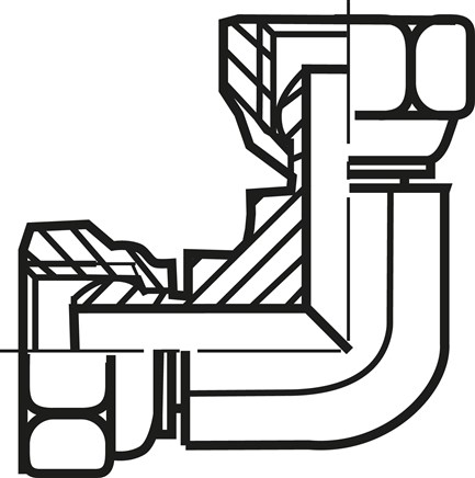 Zeichnung: Winkel-Verschraubung 90° mit G-Gewinde 