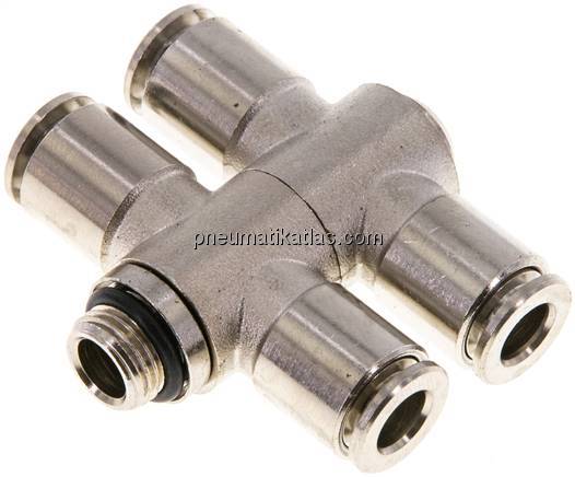 Kompakt-Steckanschluss, T-Stück, zweifach, Messing vernickelt