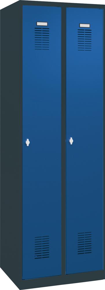 Garderobenschrank FORUM 2 Abteile RAL 7016/5010 Sockel 7035mit Sockel Selbstmontage