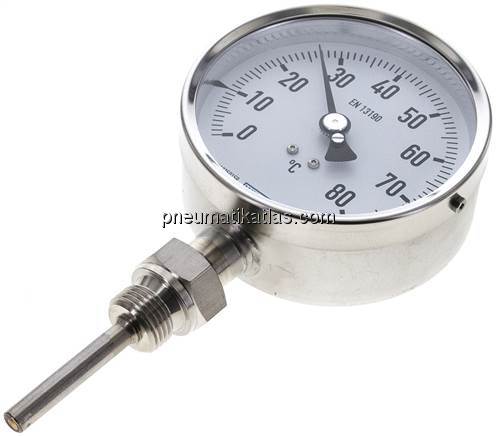 Bimetallthermometer, senkrecht D100/0 bis +80°C/63mm