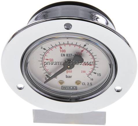 Einbaumanometer (CrNi/Ms), Frontring, 50mm, 0 - 16 bar