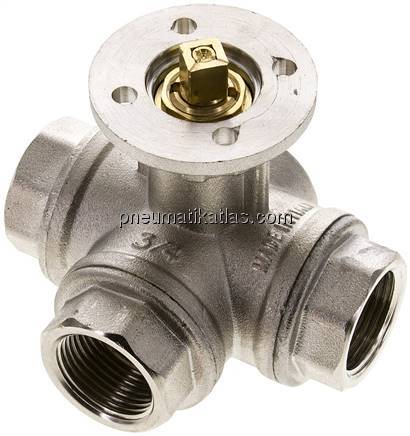 3-Wege-Kugelhahn, Direktmontageflansch G 3/4", L-Bohrung