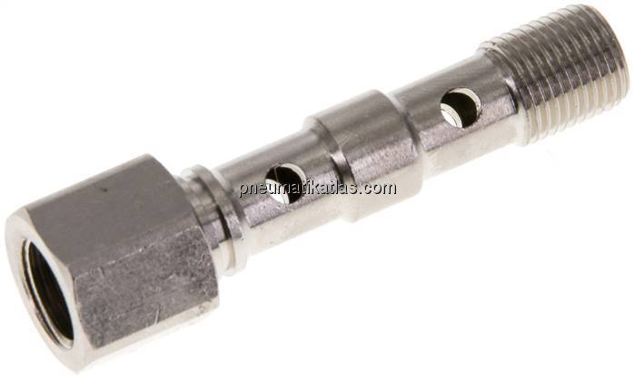 Hohlschraube, 2-fach Innengew. G 1/8"-40,5mm, Messing vernickelt