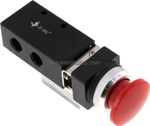 3/2-Wege (NC/NO) Pilztaster-Ventil, rot, G 1/4"