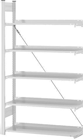 Anbauregal zerlegt HKA 17310 EX, 5 Böden 1750x300x1000mm lichtgrau