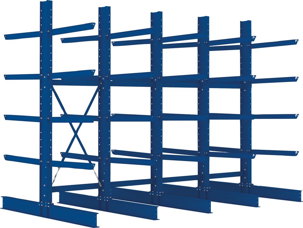 Kragarmregal Heavy B4090xT2x1000xH3000 mm doppelseitig RAL 5010 5 Ebenen Traglast 2525kg