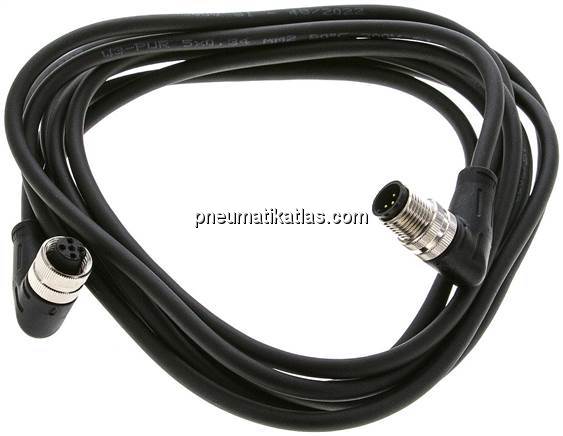 Kabel mit M12-Kupplung, 3 m, abgewinkelt, M 12-Stecker (A-codiert)