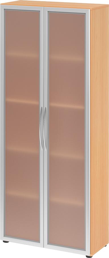 Glastürenschrank , 5 OH K: Buche/F:Rahm. Silb./MG80x34,9x188 cm (BxTxH) 4200 BM