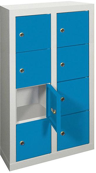 Kleinfach-Wandschrank H815xB460xT200 mm 2x4 Fächer RAL7035/5012 Türen glatt