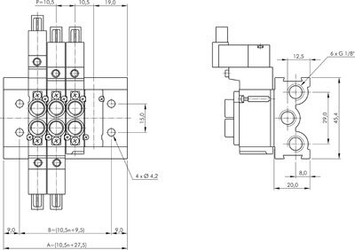 Zeichnung: Reihenleiste (2-fach) für 5/2- und 5/3-