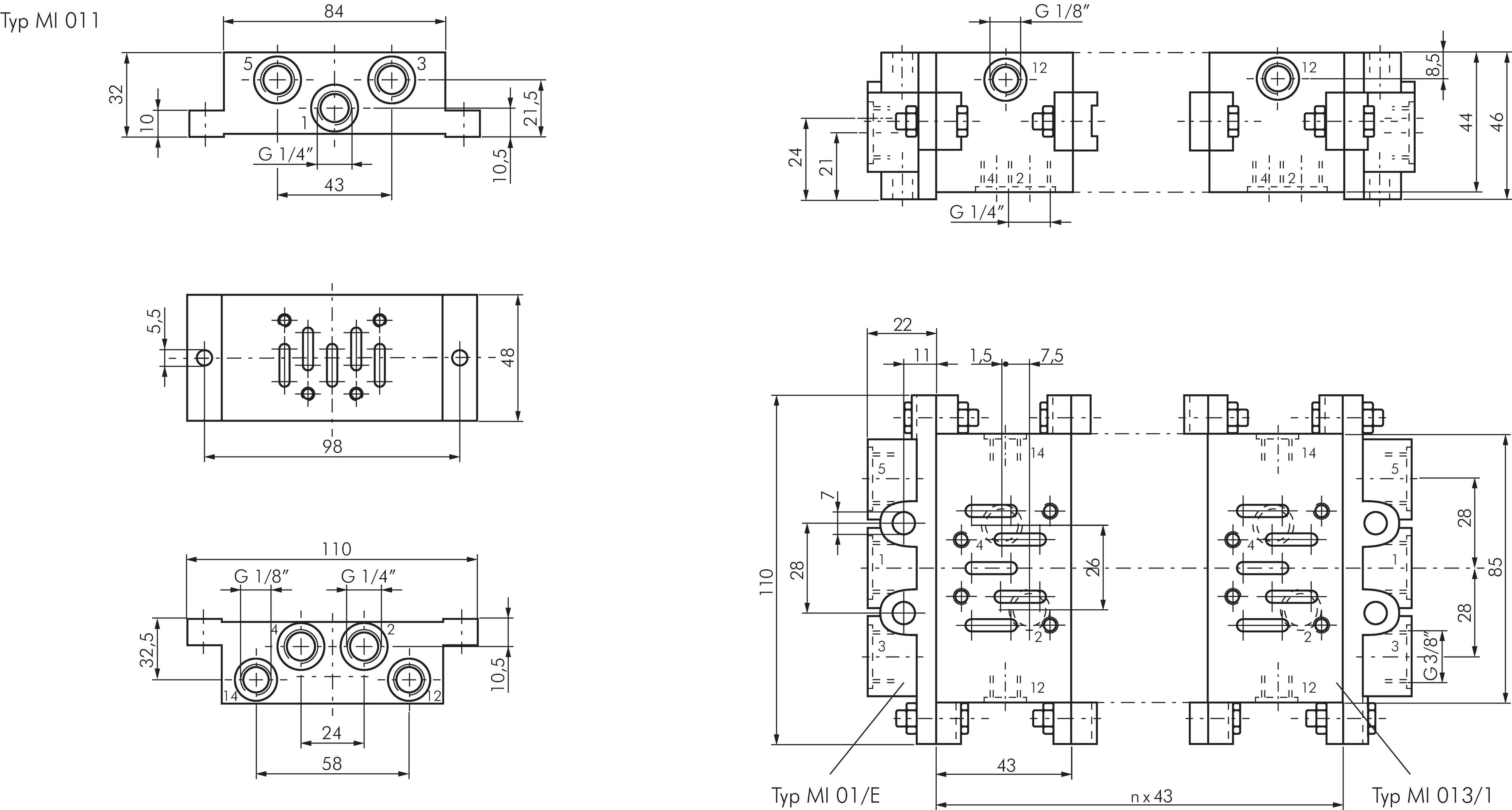 Zeichnung: Anschlussplatten (ISO 5599-1)