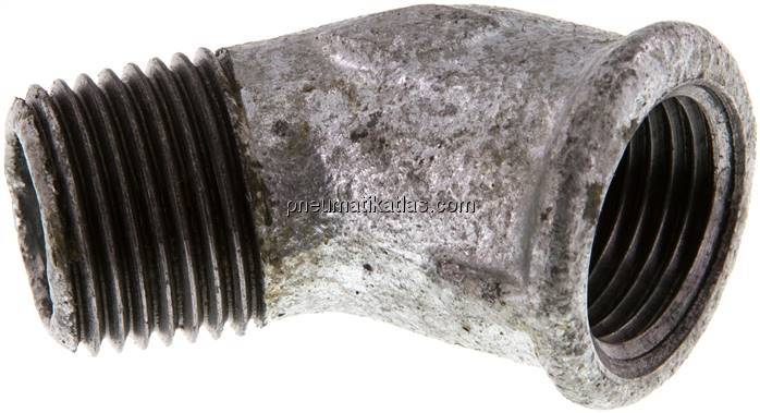 45°-Einschraubwinkel Rp 1/2"(IG)-R 1/2"(AG), Temperguss verzinkt