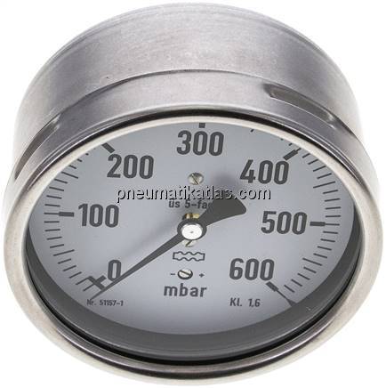 Manometer waagerecht 100mm, 0 - 600 mbar, G 1/2"