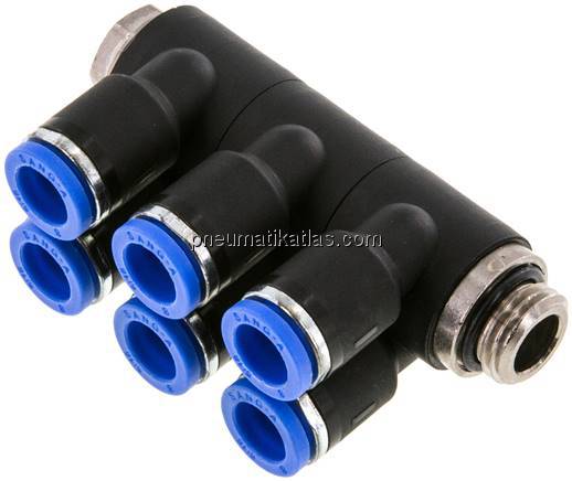 Steck-Mehrfachverteiler, 6-fach G 1/4"-8mm, IQS-Standard