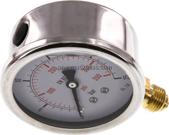 Glycerin-Manometer senkrecht (CrNi/Ms), 63mm, 0 - 25 bar