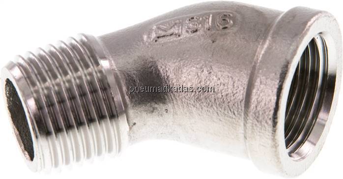 45°-Einschraubwinkel Rp 1/2"(IG)-R 1/2"(AG), 1.4408