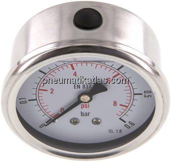 Glycerin-Manometer waagerecht (CrNi/Ms),63mm, 0 - 0,6bar