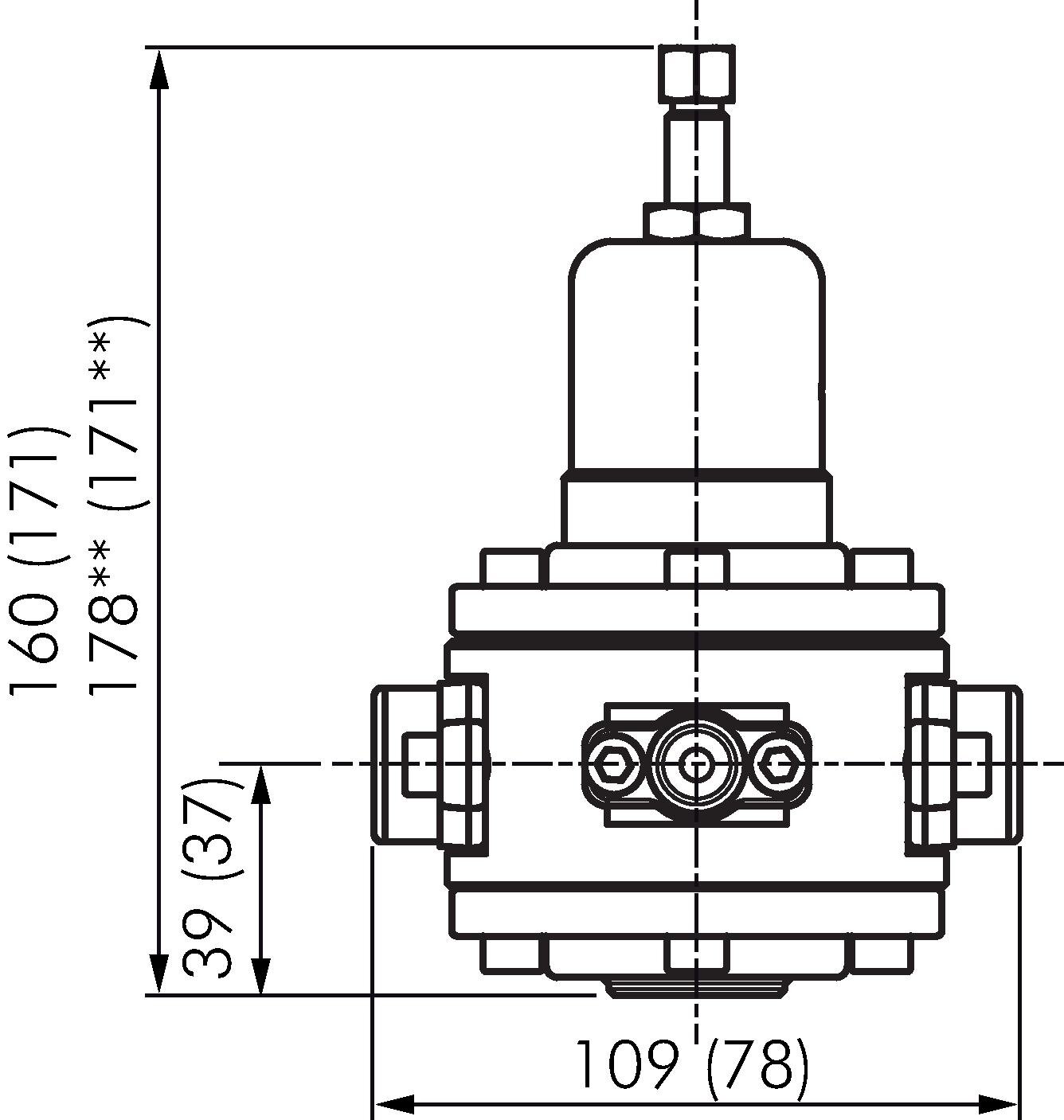 Zeichnung: Druckregler (Solid), Werte in Klammern 