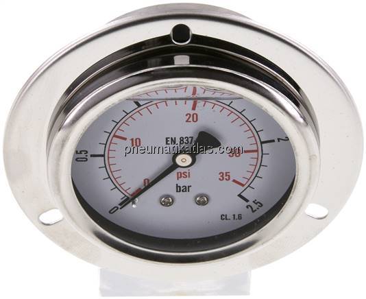 Glycerin-Einbaumanometer,Frontring, 63mm, 0 - 2,5 bar