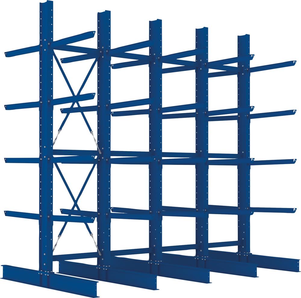 Kragarmregal Heavy B4100xT2x1000xH4000 mm doppelseitig RAL 5010 5 Ebenen Traglast 2525kg