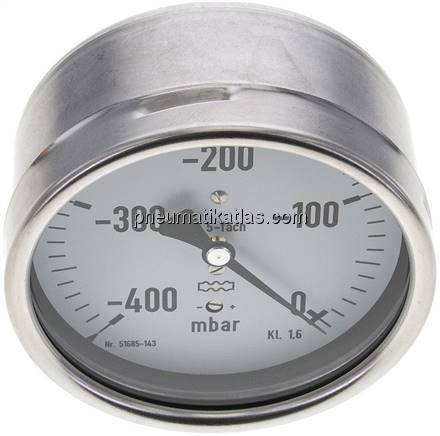 Manometer waagerecht 100mm, -0,4 bar bis 0 bar mbar, G 1/2"
