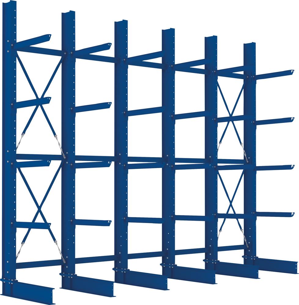 Kragarmregal Heavy B5100xT800xH4000 mm einseitig RAL 5010 5 Ebenen Traglast 3780kg