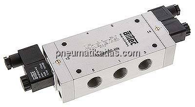 5/3-Wege Magnetventil, G 1/2", Mittelstellung geschlossen, 12 V DC