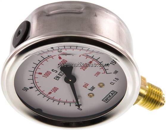 Glycerin-Manometer senkrecht (CrNi/Ms), 63mm, 0 - 160 bar