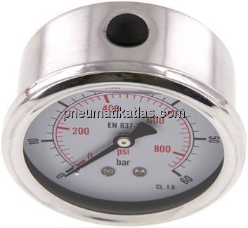 Glycerin-Manometer waagerecht (CrNi/Ms),63mm, 0 - 60bar