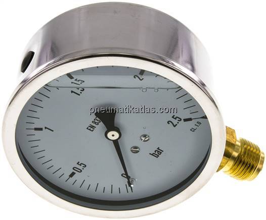 Glycerin-Manometer senkrecht (CrNi/Ms),100mm, 0 - 2,5 bar