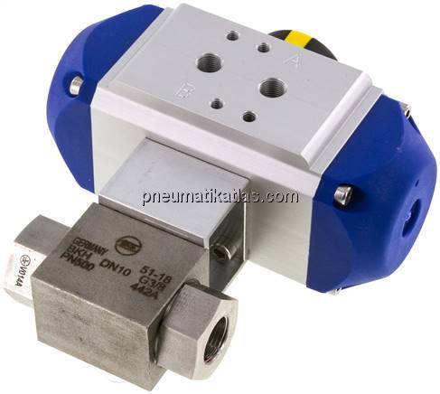 Pneumat. Hochdruck-Kugelhahn, Edelstahl, doppeltwirkend, G 3/8"
