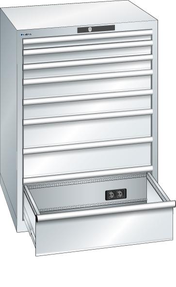 Schubladenschrank 36x36E 717x725x1000 8 Schub., 75kg Typ D2x230V KEYLock Lichtgrau RAL7035