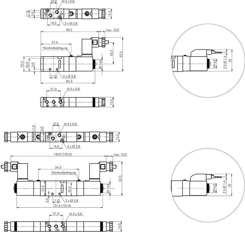 Zeichnung: 5/2-Wege Magnetventil