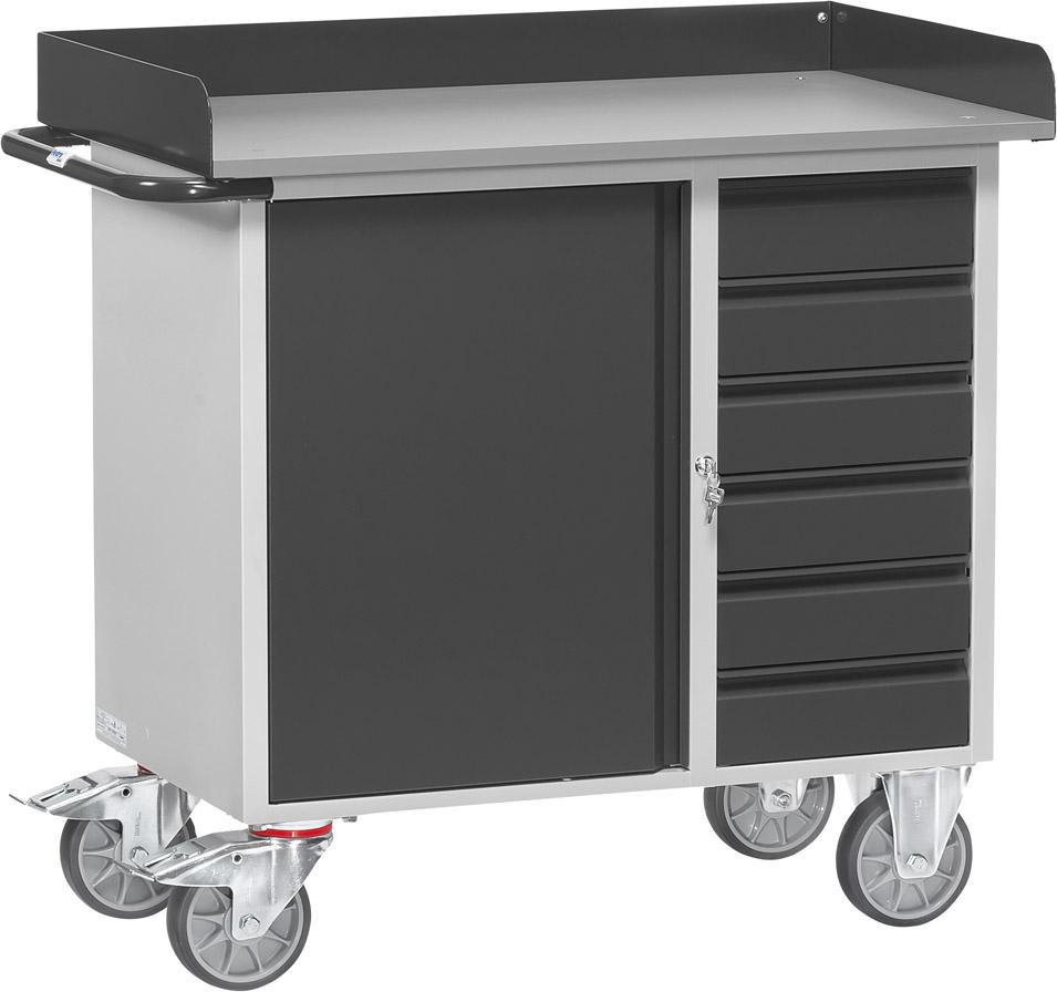Werkstattwagen B1080xT590xH915mm RAL 7035/7016 6 Schubladen, 1 Schrank