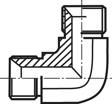 Zeichnung: Winkel-Verschraubung 90° mit G-Gewinde 