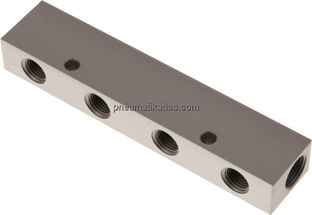 Verteilerleiste 2x G 3/8"-4x G 1/4", Aluminium eloxiert