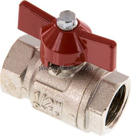 Messing-Kugelhahn, kurz, G 1/2", -0,9 bis 50 bar, voller Durchgang