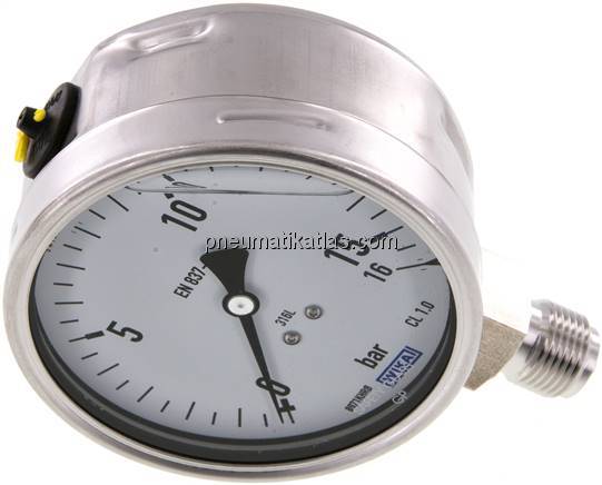 Chemie-Glycerin-Manometer senkrecht,100mm, 0 - 16 bar