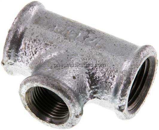 T-Stück Rp 1/2"-Rp 3/8"-Rp 1/2" (IG), Temperguss verzinkt