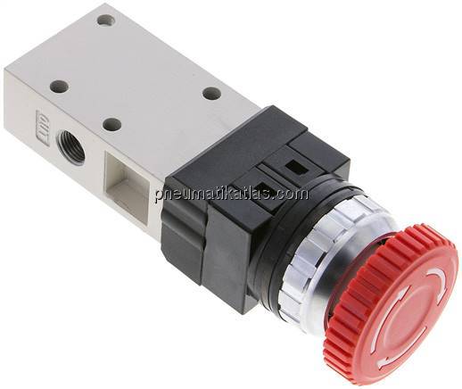 3/2-Wege Ventil G 1/8", Not-Aus-Taster rot