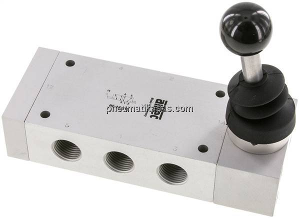 5/2-Wege Handhebelventil, Federrückstellung, G 1/2"