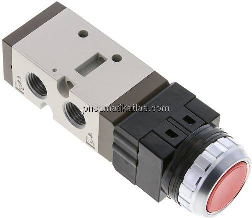 5/2-Wege Ventil G 1/4", Drucktaster rot