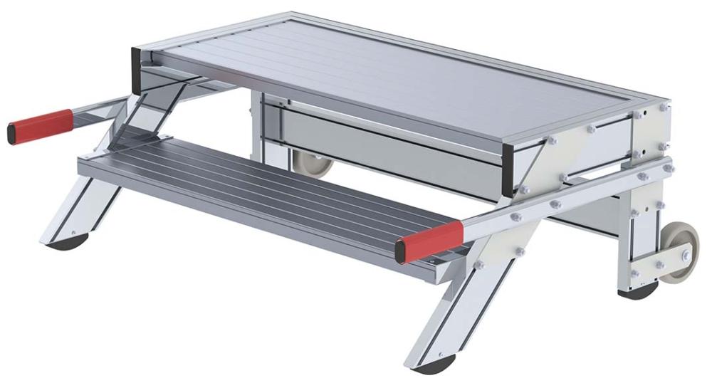 Alu-Arbeitspodest fahrbar2 Alu-Stufen B 1000 mm Podesthöhe 0,39 m Arbeitshöhe bis 2,40 m
